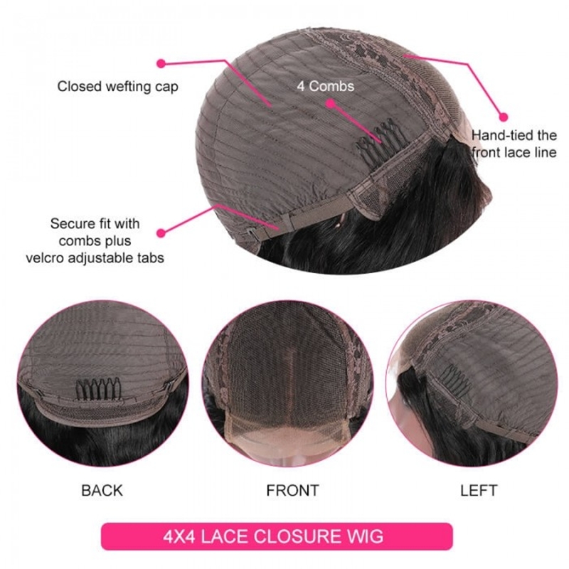 Brazilian Hair Straight 4x4 Lace Closure Bob Wig - 图片 9